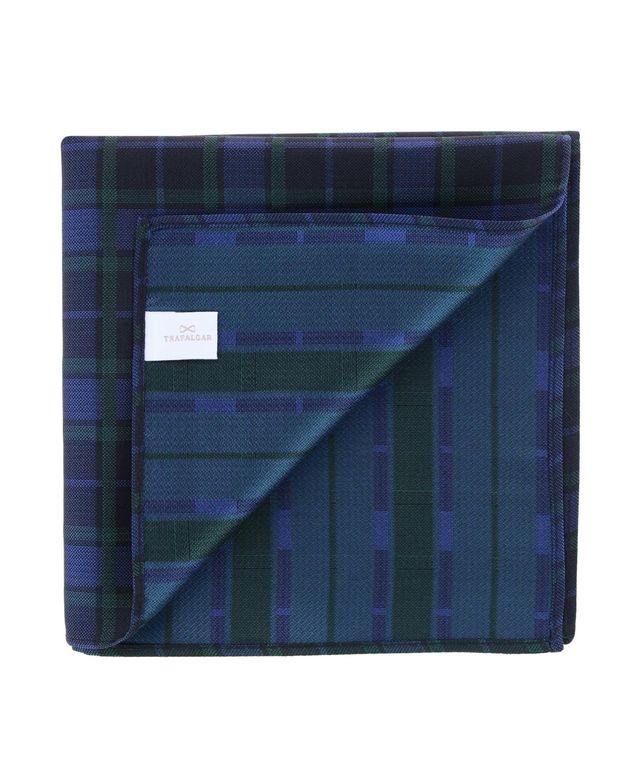 Trafalgar Men's Ives Green and Navy Blackwatch Plaid Silk Pocket Square