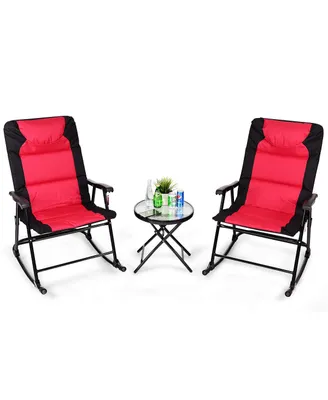 3 Pcs Outdoor Folding Rocking Chair Table Set Bistro Sets Patio Furniture