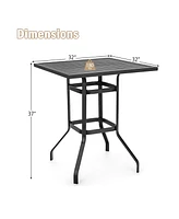 32'' Patio Square Bar Table Metal Cafe Bistro Table Garden Deck