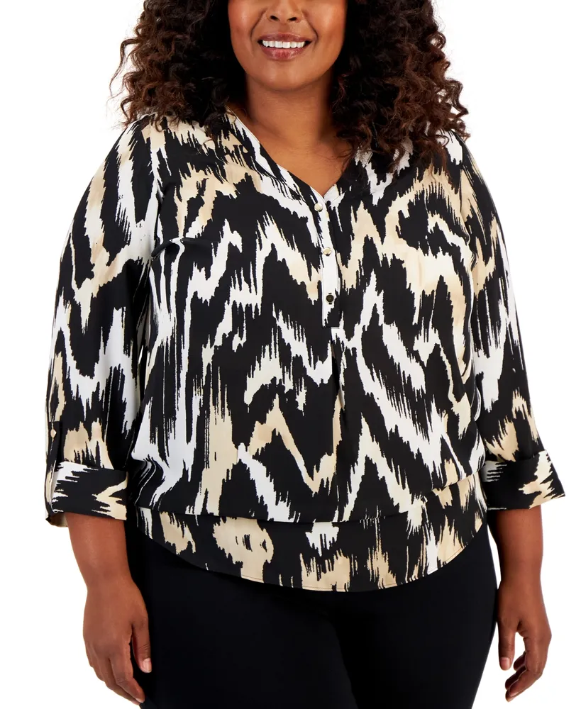 Jm Collection Plus Printed Utility Top, Created for Macy's