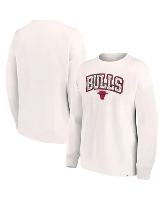 Women's Fanatics White Chicago Bulls Tonal Leopard Pullover Sweatshirt