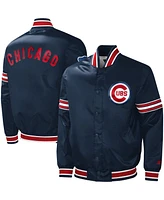 Men's Starter Navy Chicago Cubs Slider Satin Full-Snap Varsity Jacket