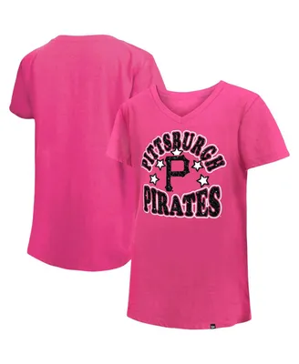 Big Girls New Era Pink Pittsburgh Pirates Jersey Stars V-Neck T-shirt