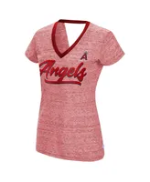 Women's Touch Red Los Angeles Angels Halftime Back Wrap Top V-Neck T-shirt