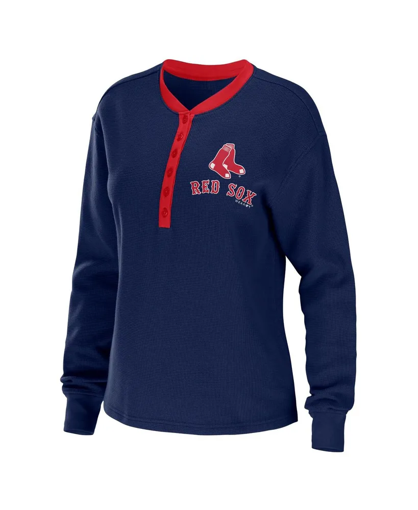 Women's Wear by Erin Andrews Navy Boston Red Sox Waffle Henley Long Sleeve T-shirt