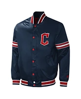 Men's Starter Navy Cleveland Guardians Midfield Satin Full-Snap Varsity Jacket