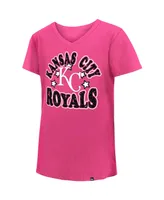 Big Girls New Era Pink Kansas City Royals Jersey Stars V-Neck T-shirt