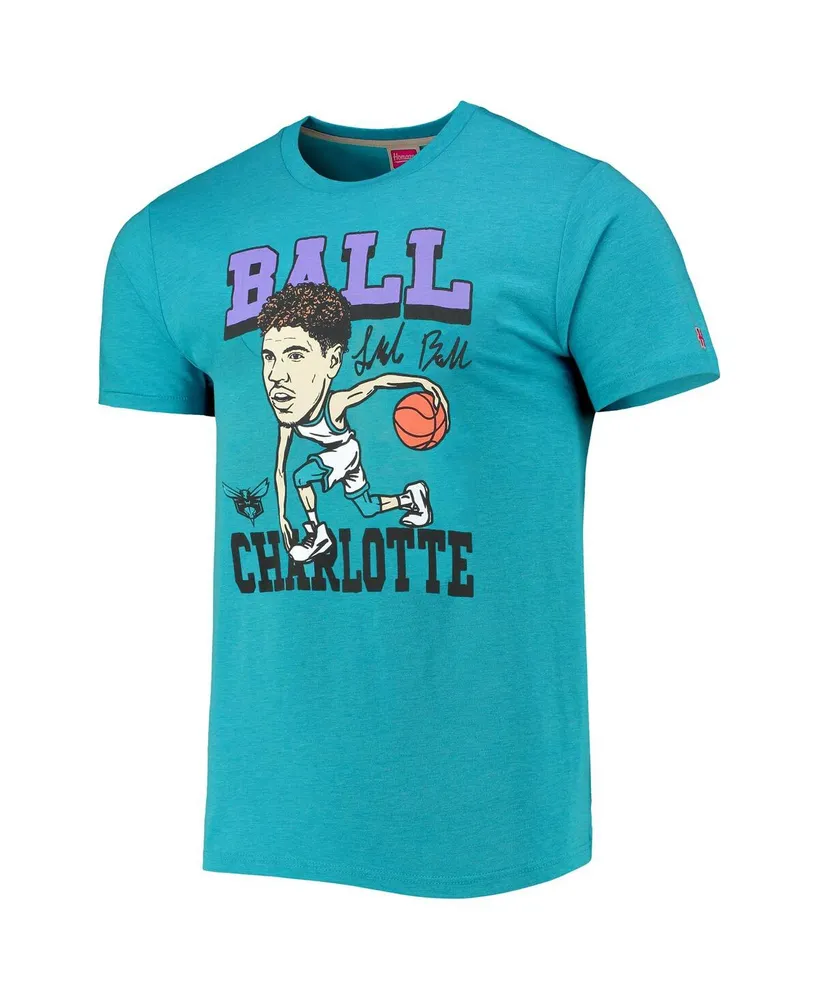 Men's Homage LaMelo Ball Heathered Teal Charlotte Hornets Caricature Tri-Blend T-shirt
