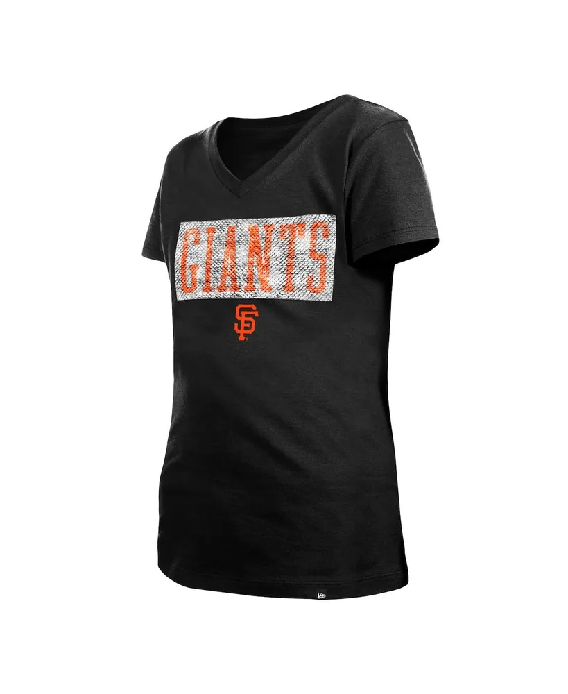 Big Girls New Era Black San Francisco Giants Flip Sequin Team V-Neck T-shirt