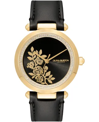 Olivia Burton Women's Signature Floral Black Leather Strap Watch 34mm