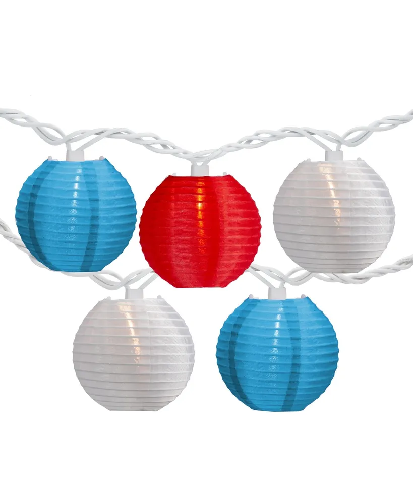 Northlight 10-Count Red White and Blue 4th of July Paper Lantern Lights 8.5' White Wire