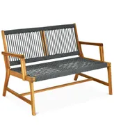 Costway 2-Person Patio Acacia Wood Bench Porch Garden Yard Deck