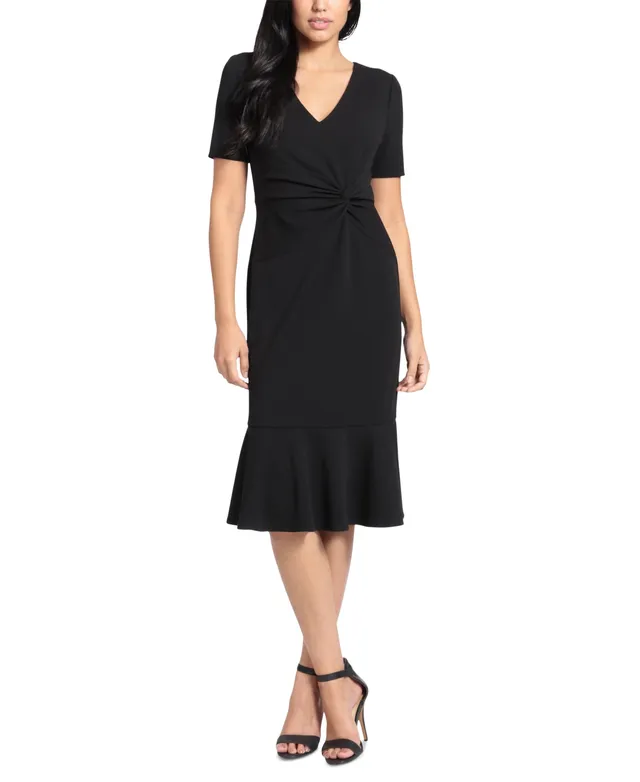 Petite Solid Bow-Neck Short-Sleeve Sheath Dress