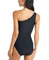 Beyond Control Women's Solid One-Shoulder One-Piece Swimsuit With Mesh Cut-Outs