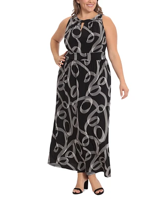 London Times Plus Halter Keyhole Printed Maxi Dress