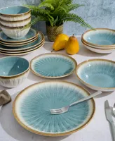Gibson Elite Mayfair Bay Double Bowl Embossed Reactive, 16 Piece Dinnerware Set, Service for 4