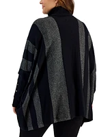 Jm Collection Plus Lurex-Striped Turtleneck Poncho Sweater, Created for Macy's