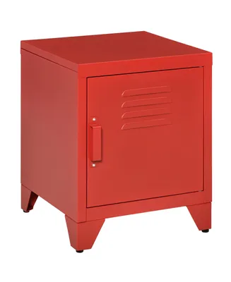 Homcom Locker-Style Nightstand Storage Side Table w/ Shelf & Metal Frame