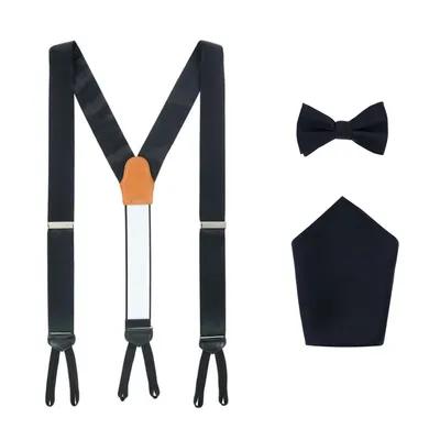 Trafalgar Men's Sutton Solid Color Silk Brace Bow Tie & Pocket Square Combo
