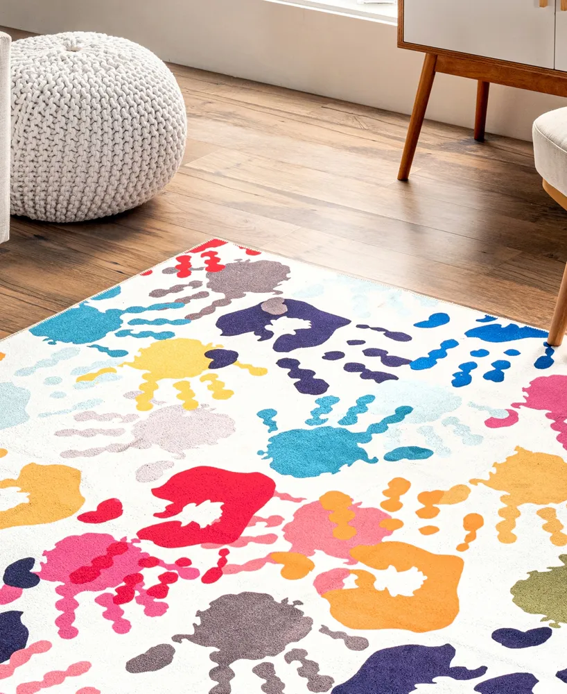 nuLoom Aurora Pinkie Washable Handprint Kids 8' x 10' Area Rug