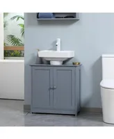 Homcom Under Sink Bathroom Cabinet with 2 Doors and Shelf, Pedestal Sink Bathroom Vanity Furniture, Grey