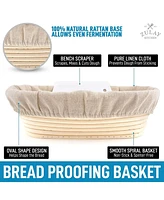 Zulay Kitchen Oval Banneton Handmade Basket With Bench Scraper & Linen Cloth