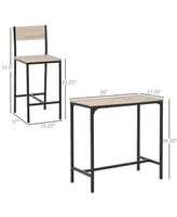 Homcom 3-piece Counter Table Set High Back Stool Industrial Dining Kitchen