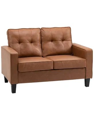 Homcom 51" Wide Double Sofa with Armrest, 2-Seater Tufted Pu Leather, Brown
