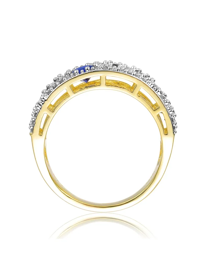 Rachel Glauber Ra 14K Gold Plated Two Tone Blue Cubic Zirconia Cocktails Ring