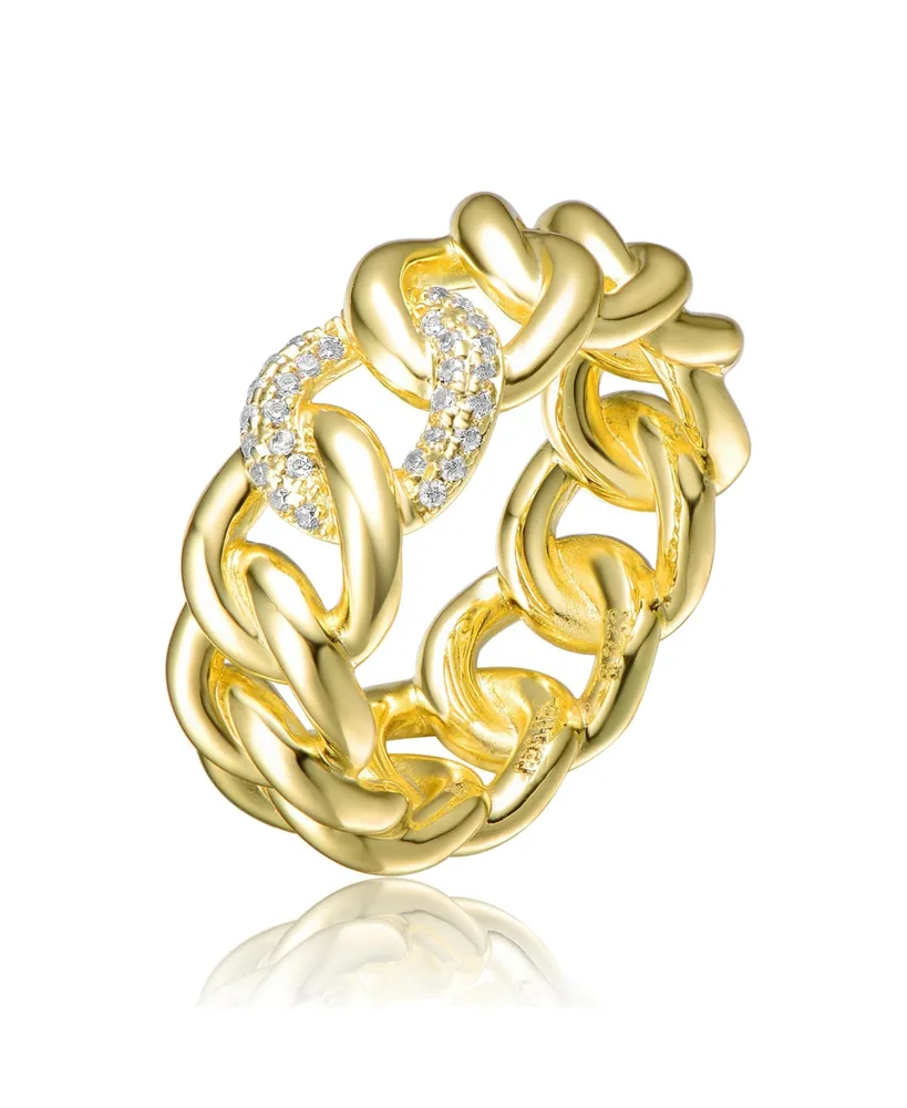 Rachel Glauber Ra 14K Gold Plated Round Cubic Zirconia Linked Chain Band Ring