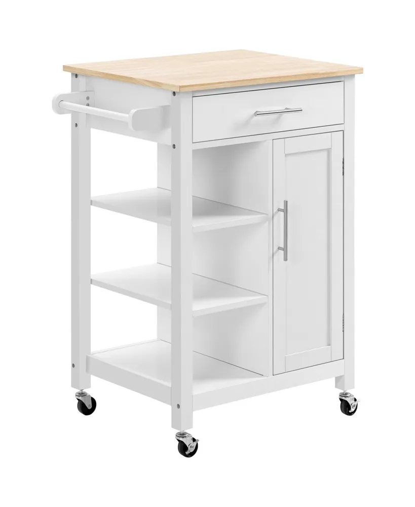 Homcom Compact Kitchen Storage Cabinet Utility Cart on Wheels with Open Shelf and Storage Drawer for Dining Room, Kitchen, White