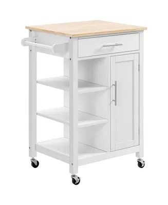 Homcom Compact Kitchen Storage Cabinet Utility Cart on Wheels with Open Shelf and Storage Drawer for Dining Room, Kitchen, White