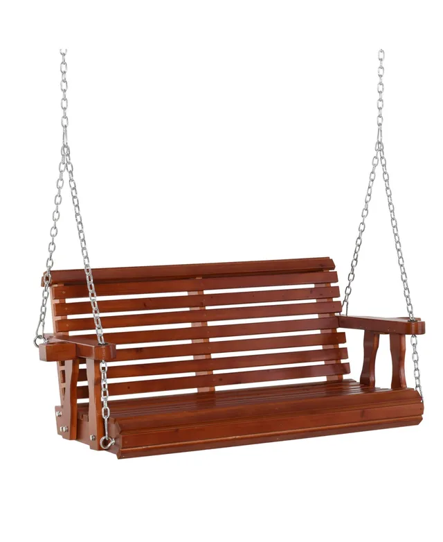 Outsunny 46 2 Person Wooden Hanging Porch Swing Bench, Slatted