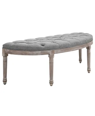 Homcom Vintage Semi-Circle Entryway Bench w/Tufted Upholstered Fabric, Grey