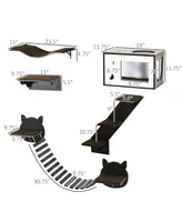 PawHut Cat Shelves with Ergonomically Curved Platform, Cozy Cat House, Bridge, Easy Stairs, and Flat Perch, Wall