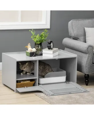 PawHut Cat Hidden Litter Box Enclosure Side Table, Cat Washroom Storage with Spacious Space, Large Front Door with Hinges, Elevated Bottom, for Indoor