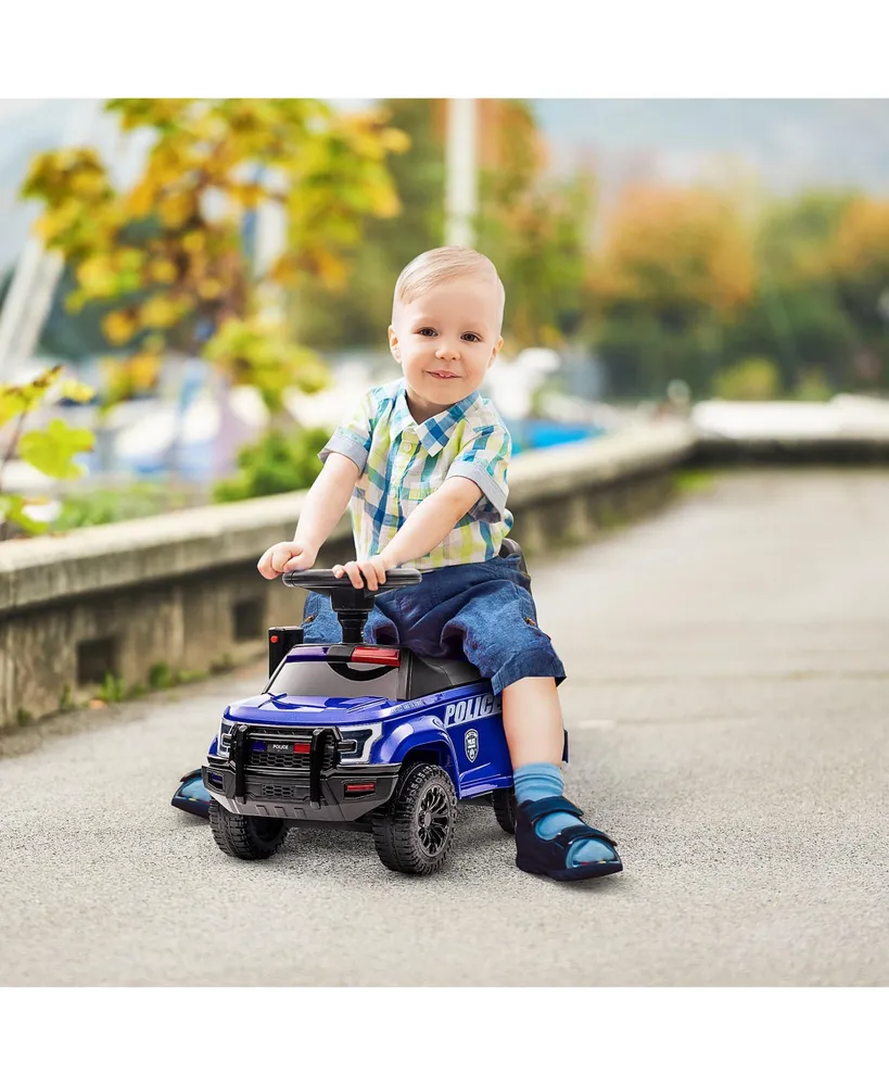 Aosom Kids Push Ride On Car with Working Pa System and Horn, Police Truck Style Foot-to-Floor Sliding Car for Boys and Girls with Under