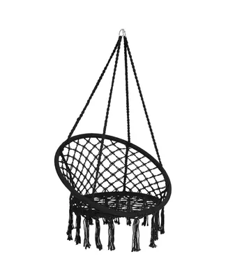 Hanging Hammock Chair Macrame Swing Handwoven Cotton Backrest Garden