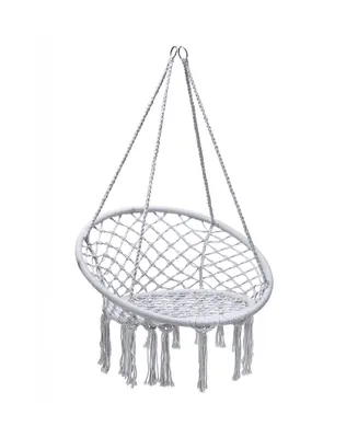 Hanging Hammock Chair Macrame Swing Handwoven Cotton Backrest Garden