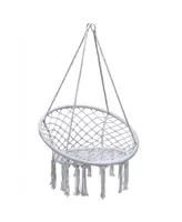 Hanging Hammock Chair Macrame Swing Handwoven Cotton Backrest Garden