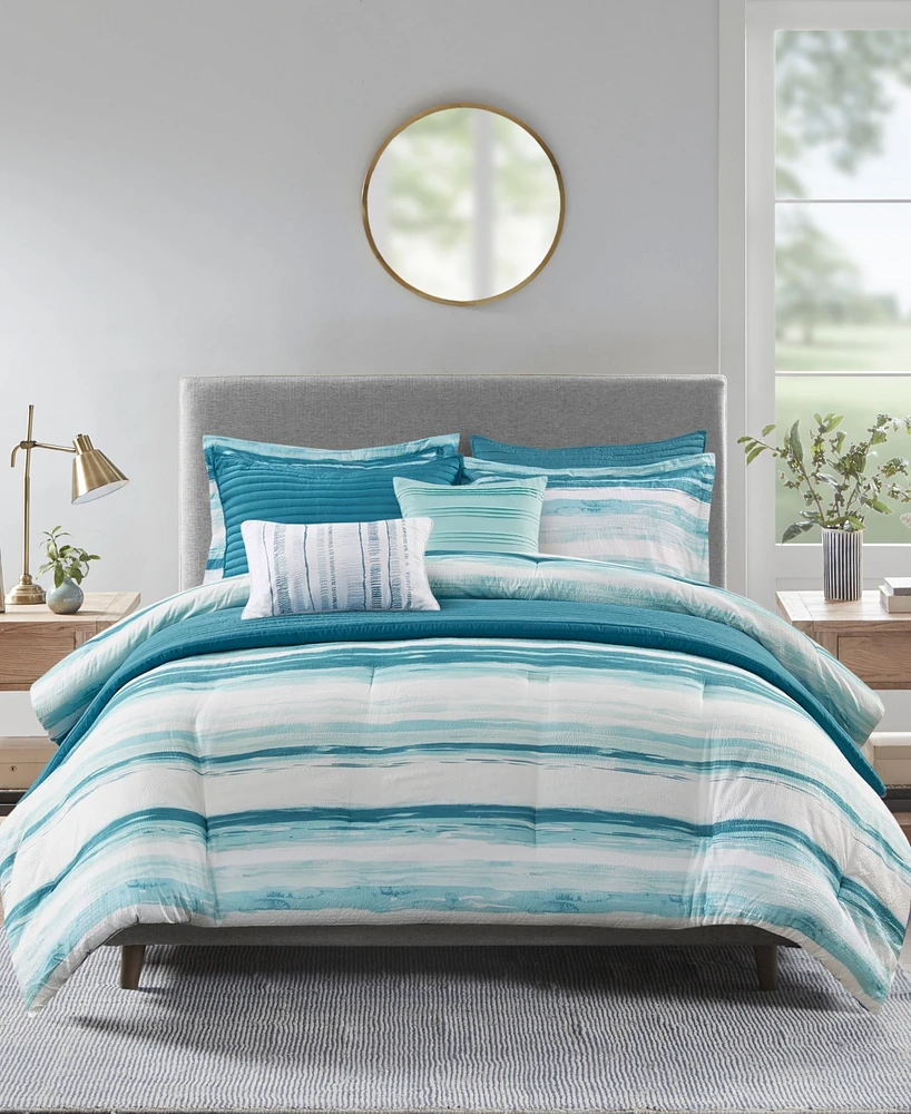 Madison Park Marina 8 Piece Printed Seersucker Comforter and Coverlet Set Collection