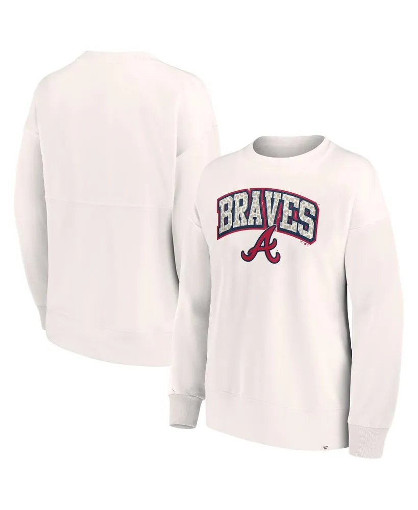 Women's Fanatics Cream Atlanta Braves Leopard Pullover Sweatshirt