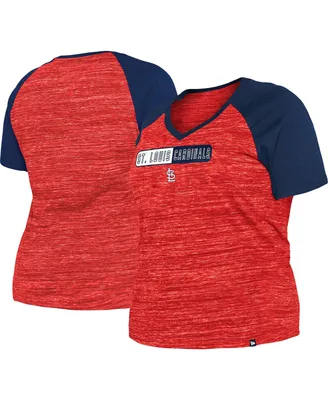 Women's New Era Red St. Louis Cardinals Plus Size Space Dye Raglan V-Neck T-shirt