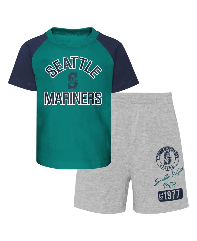 Infant Boys and Girls Aqua Heather Gray Seattle Mariners Ground Out Baller Raglan T-shirt Shorts Set