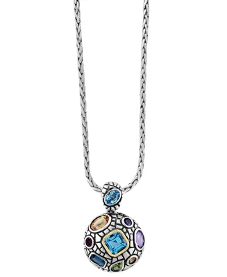 Effy Multi-Gemstone Disc 18" Pendant Necklace (6-1/2 ct. t.w.) in Sterling Silver & 18k Gold-Plate