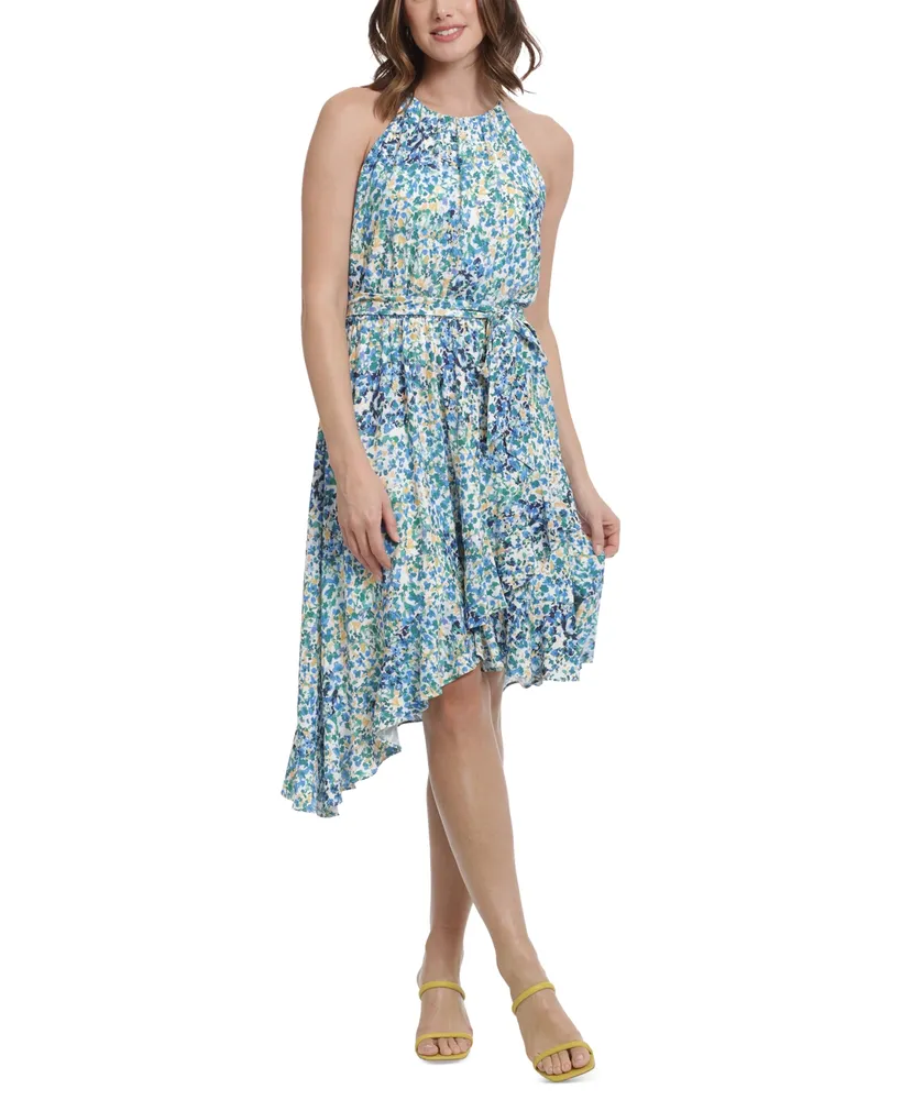 London Times Women's Printed Asymmetric Flounce Dress