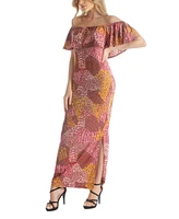 24seven Comfort Apparel Women's Wide Neckline Long Side Slit Dress