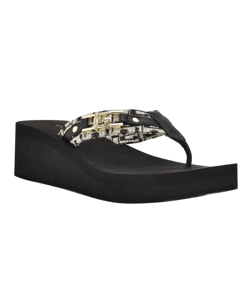 Guess Women's Ediva Wedges with Hardware and Heritage Logo Fabric Sandals