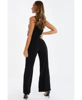 Scuba Crepe Chain Strap Detail Palazzo Jumpsuit - Women