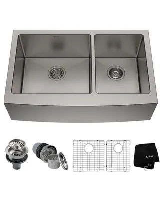 Kraus Standart Pro in. 16 Gauge 60/40 Double Bowl Stainless Steel Farmhouse Kitchen Sink